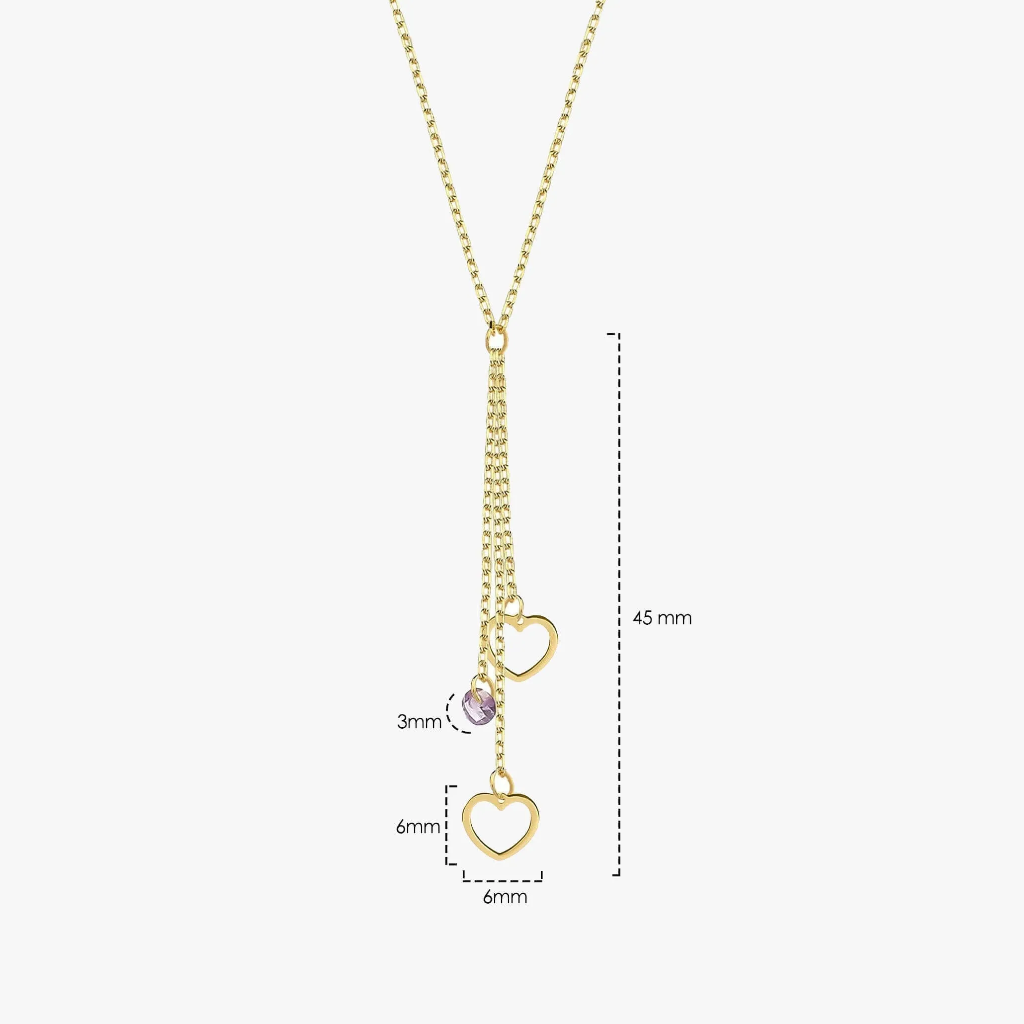 Lariat Heart Necklace | 14K Solid Gold