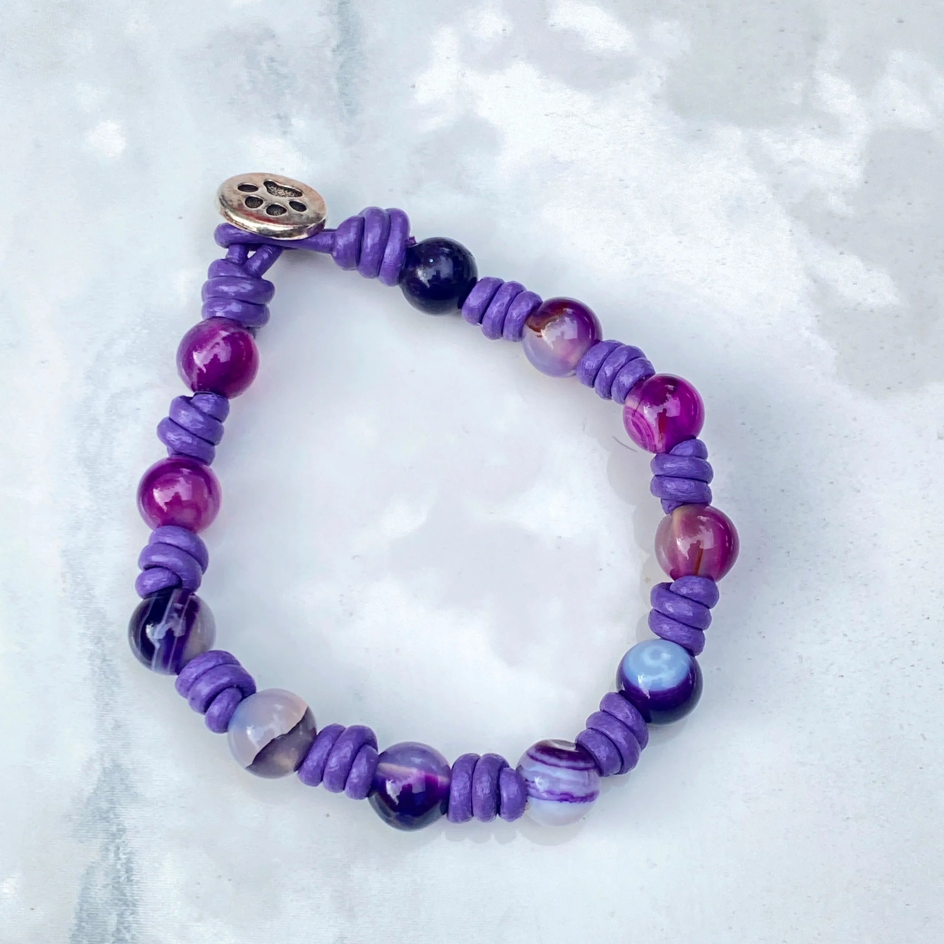 Leather and Purple Agate Bracelet