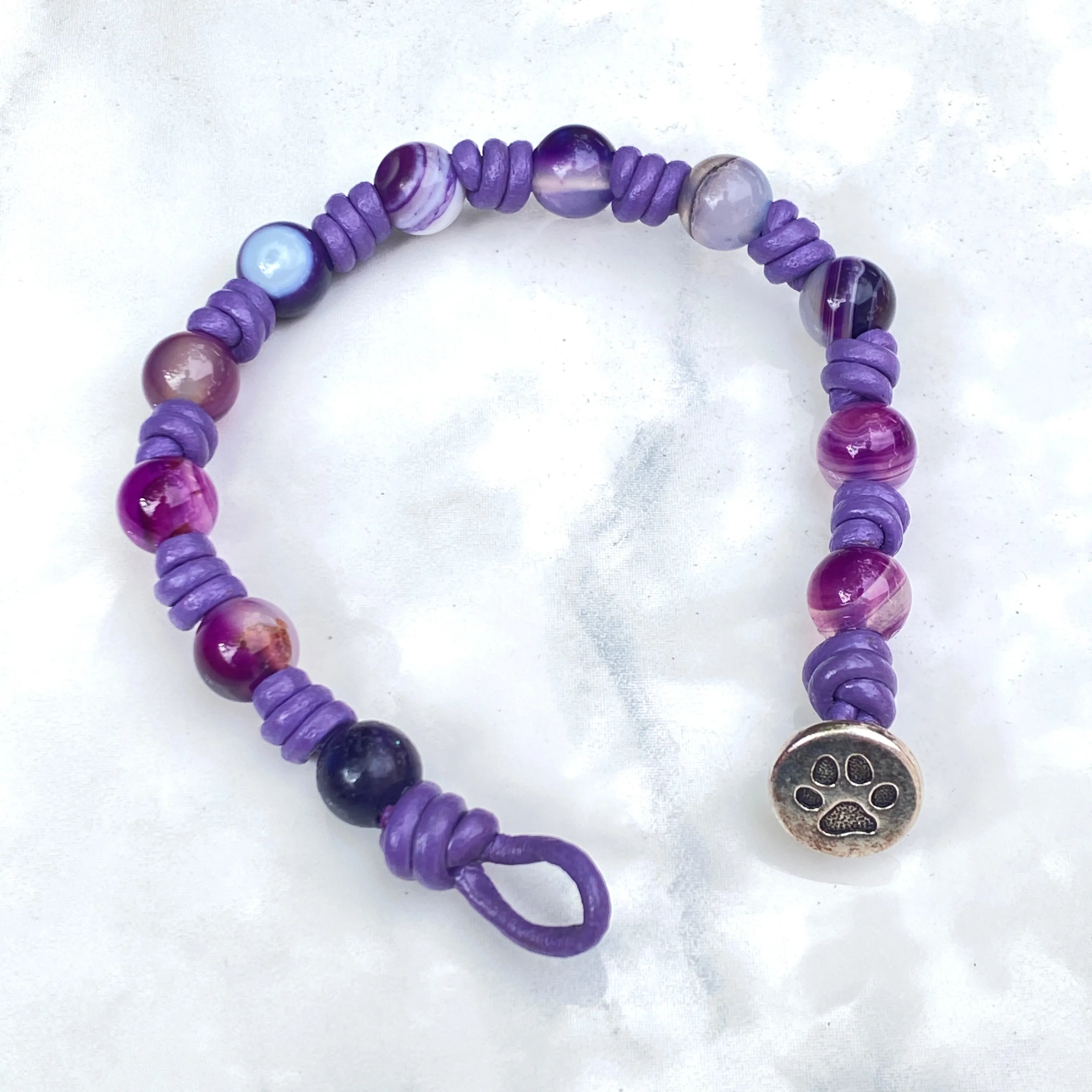 Leather and Purple Agate Bracelet