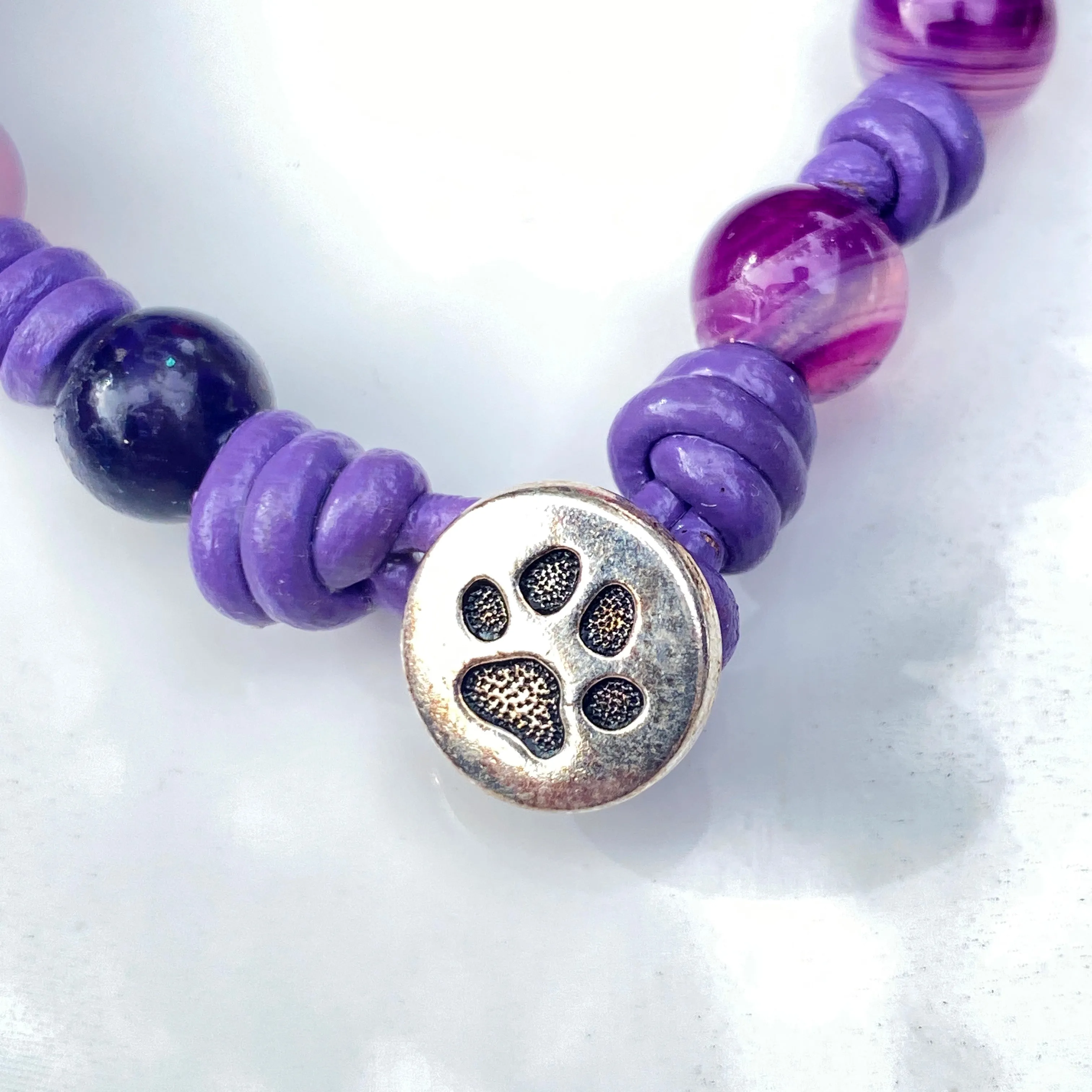 Leather and Purple Agate Bracelet