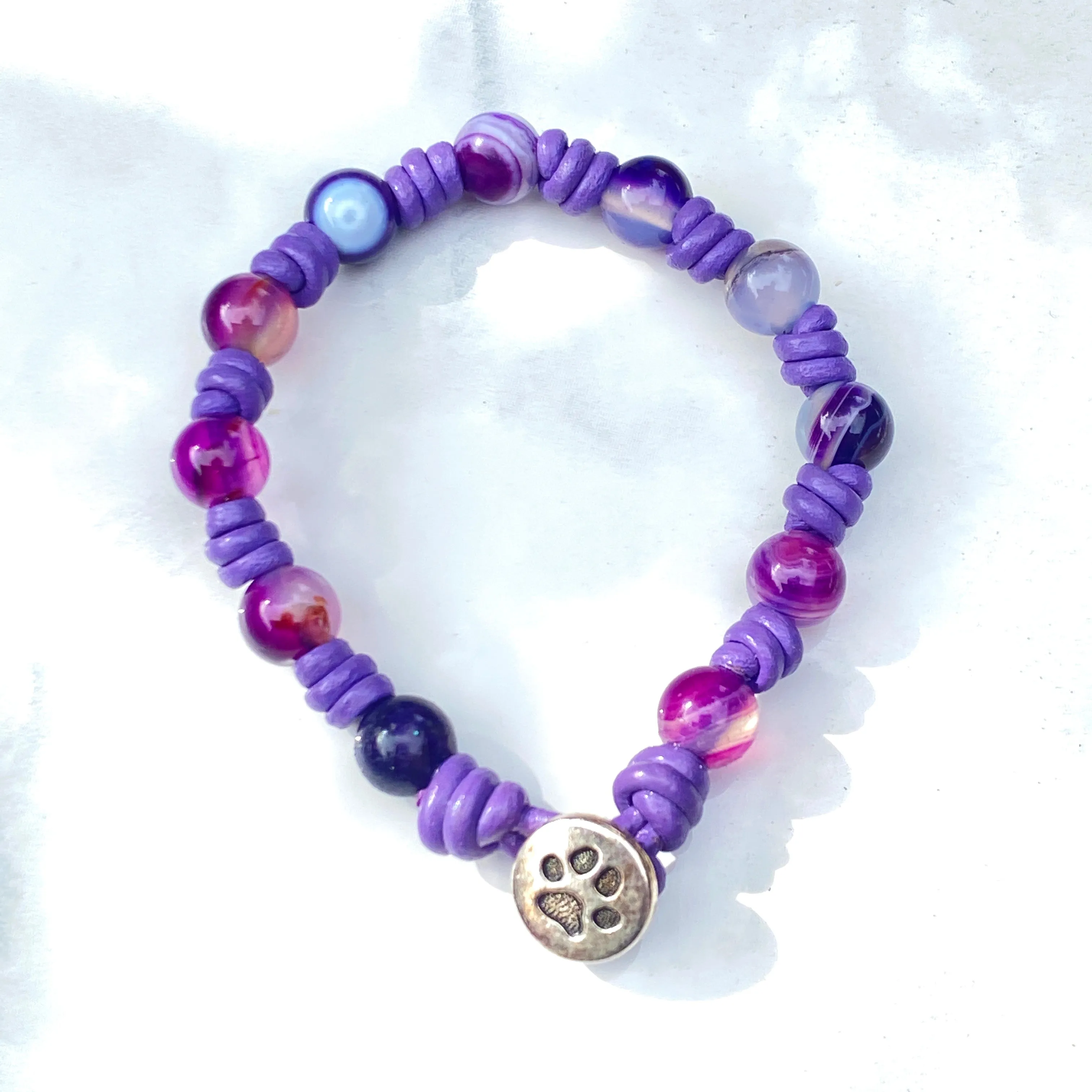 Leather and Purple Agate Bracelet