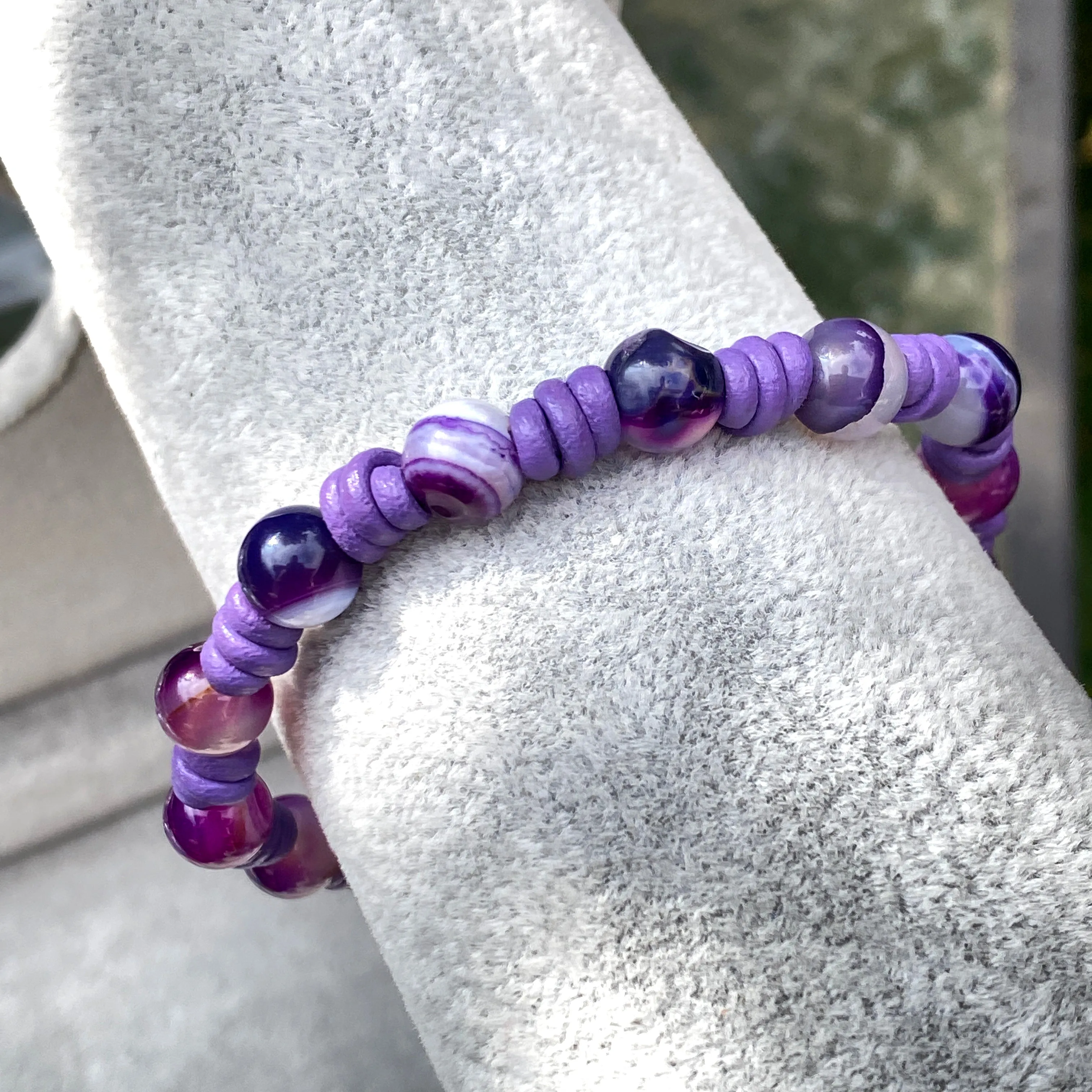 Leather and Purple Agate Bracelet