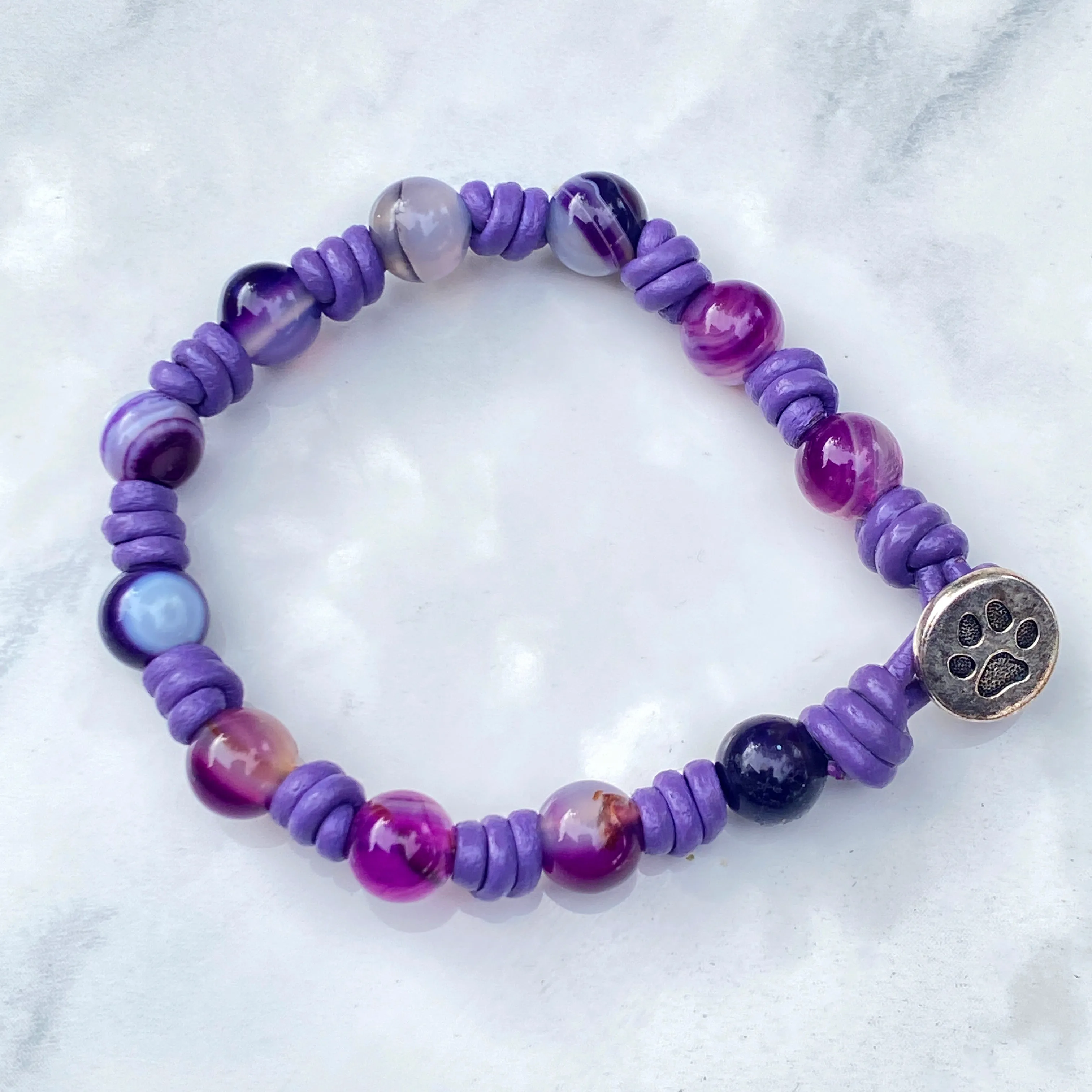 Leather and Purple Agate Bracelet