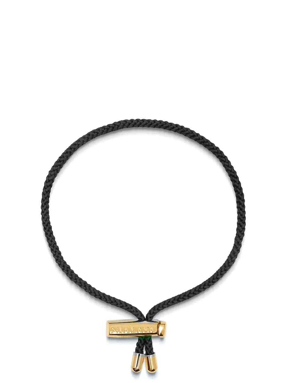 Men's Black String Bracelet with Adjustable Gold Lock