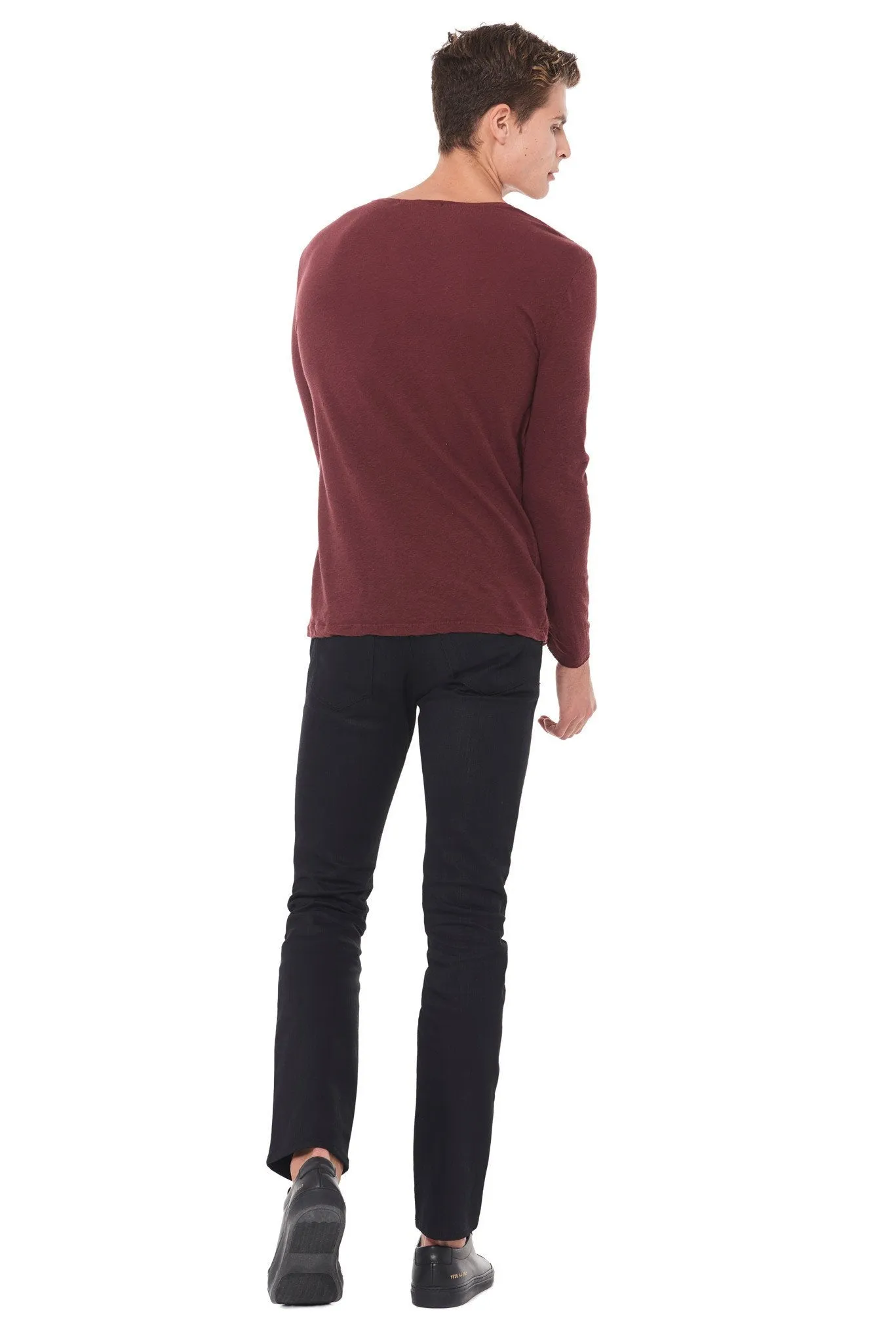 Men's Linen Blend Crew Neck Long Sleeve