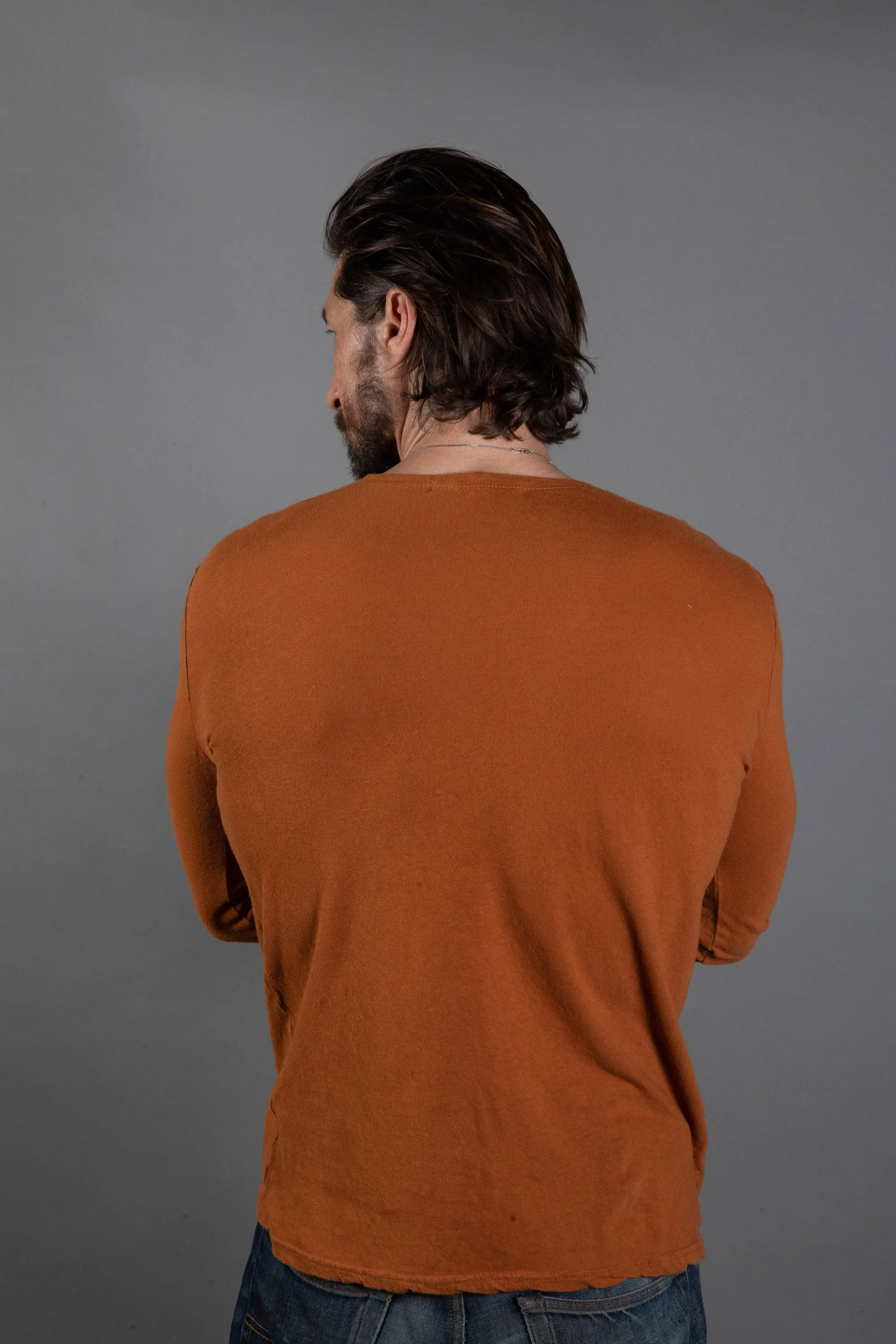 Men's Linen Blend Crew Neck Long Sleeve