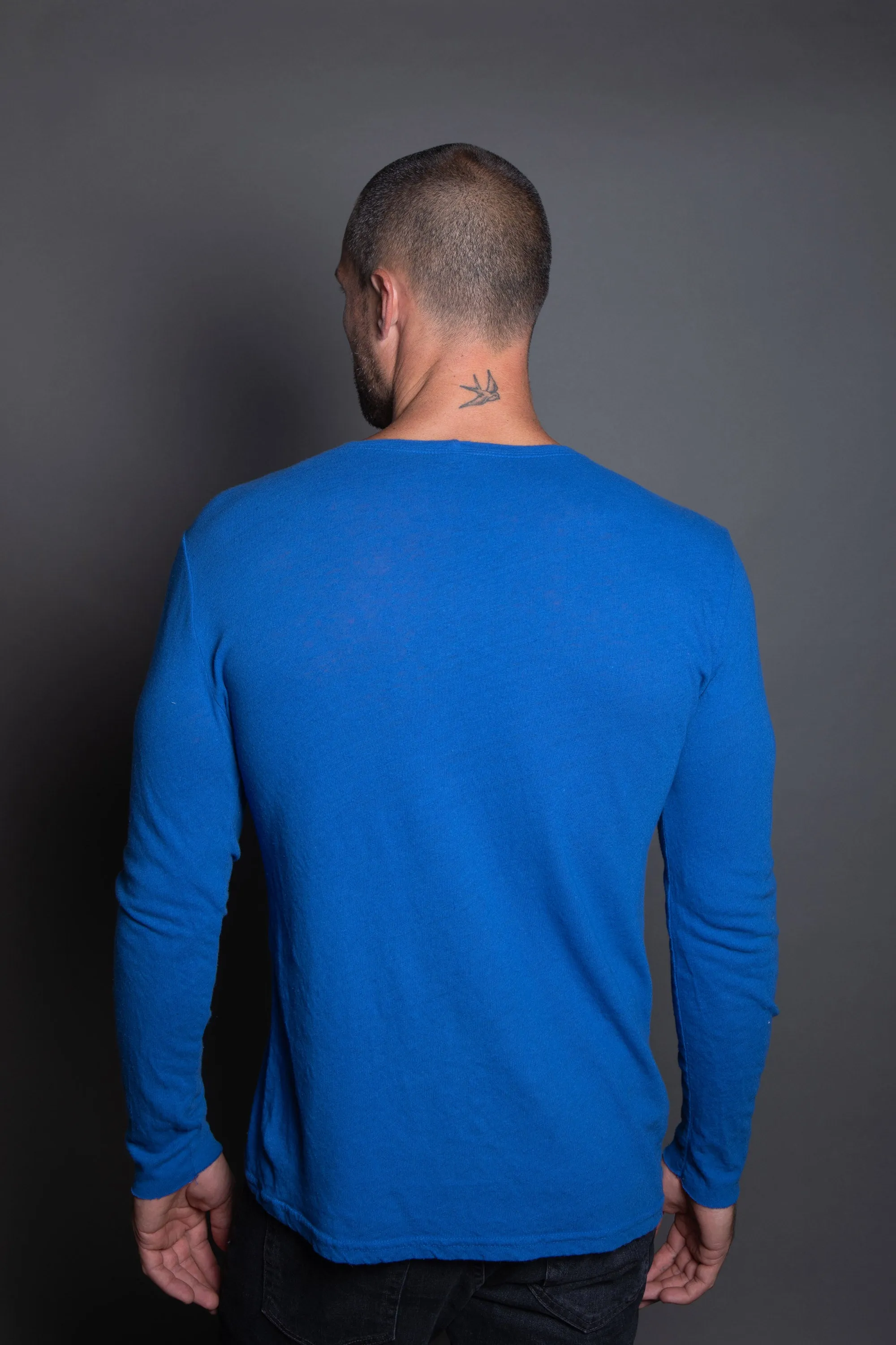 Men's Linen Blend Crew Neck Long Sleeve