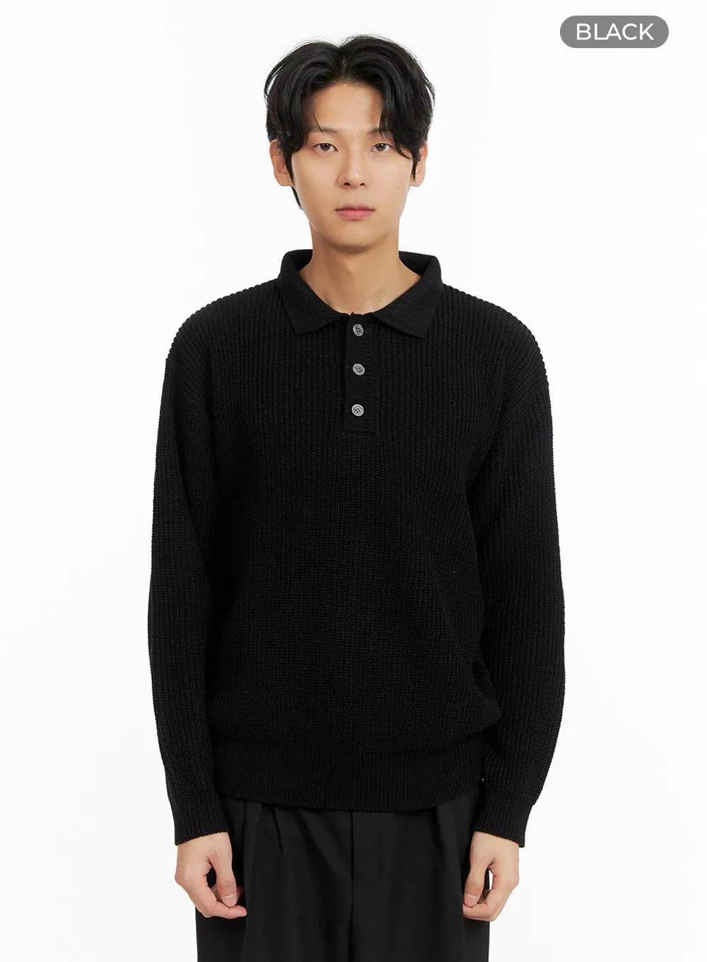 Men's Ribbed Polo Knit Top IA402