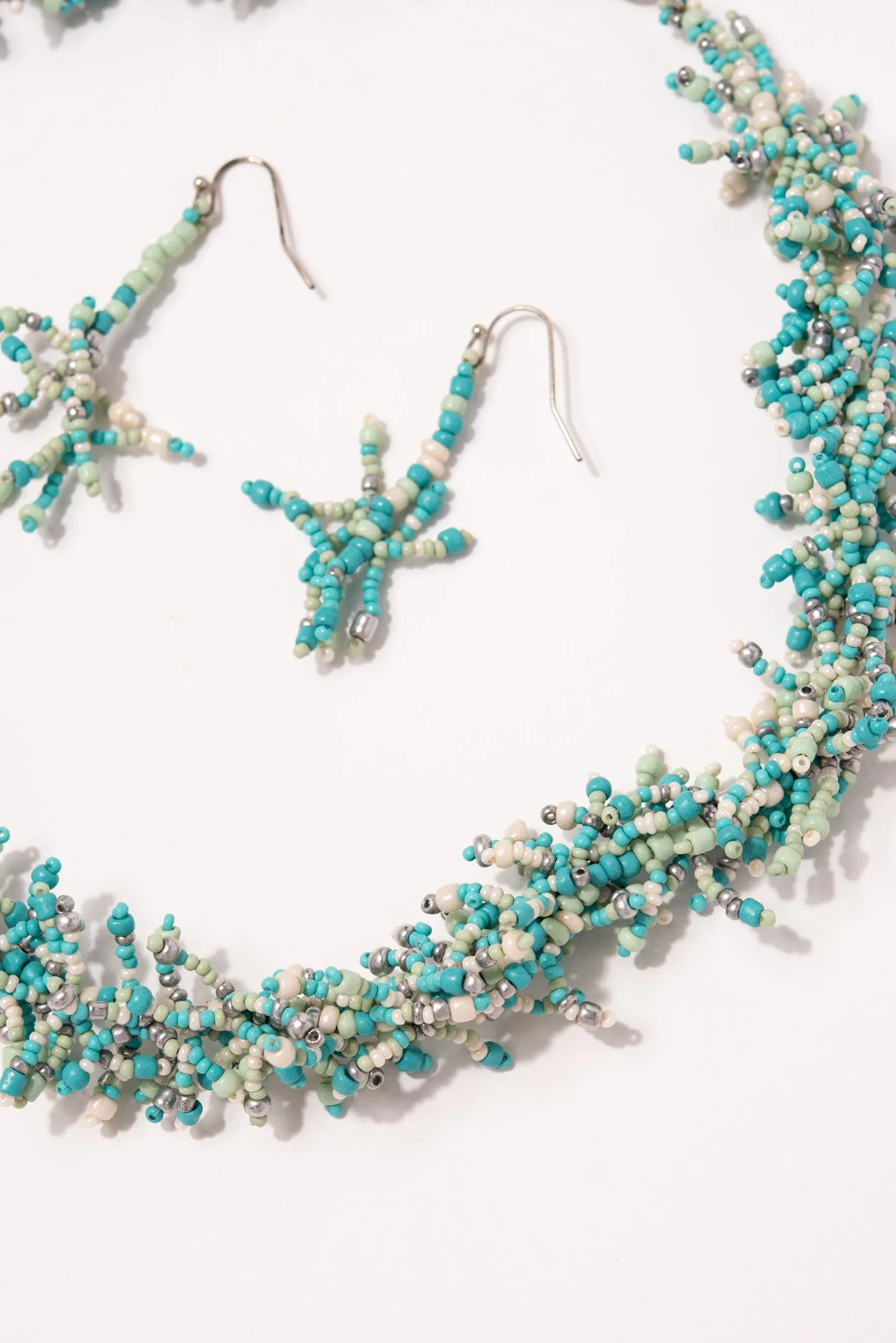 Mila Bohemian Seed Bead Cluster Necklace Set - Mint