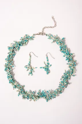 Mila Bohemian Seed Bead Cluster Necklace Set - Mint