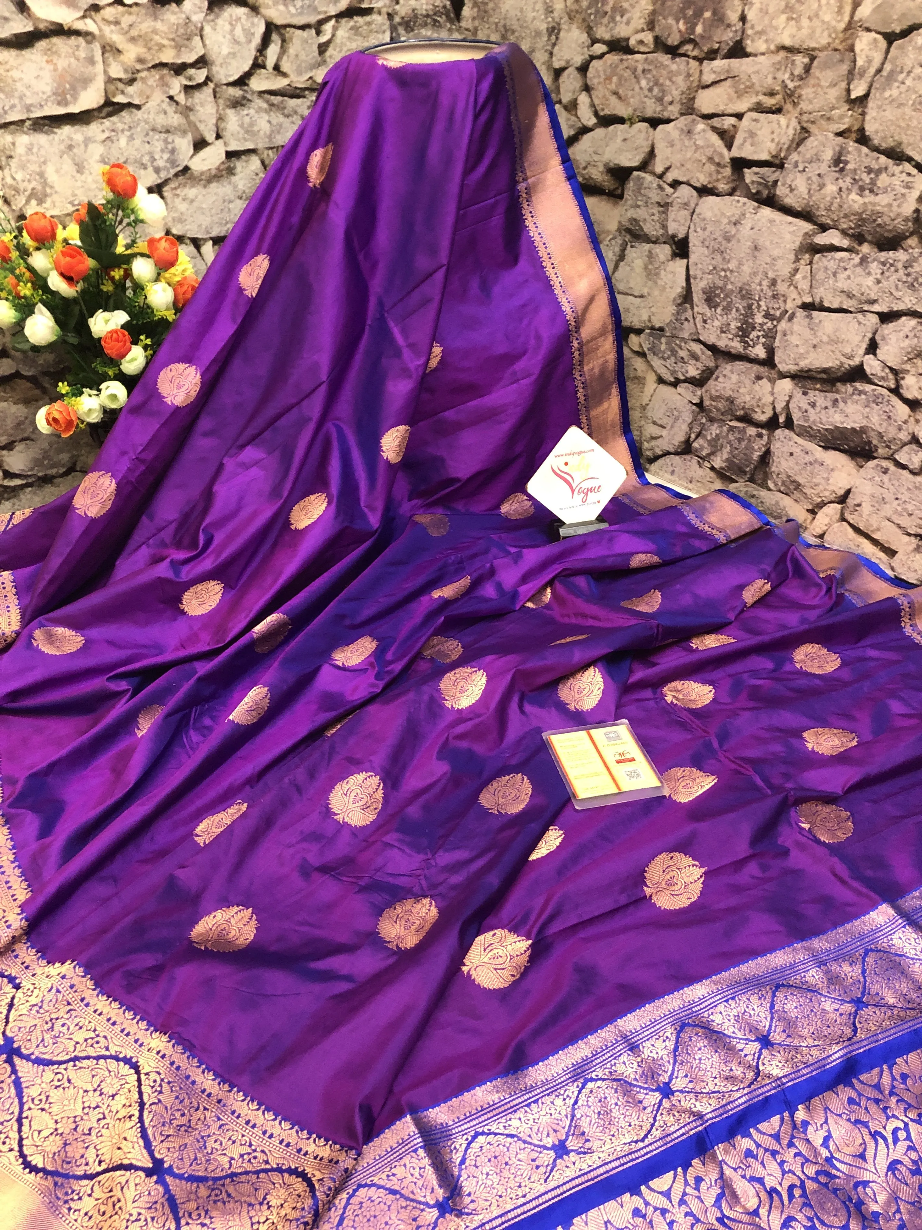 Purple and Blue Color Pure Katan Banarasi Silk Saree