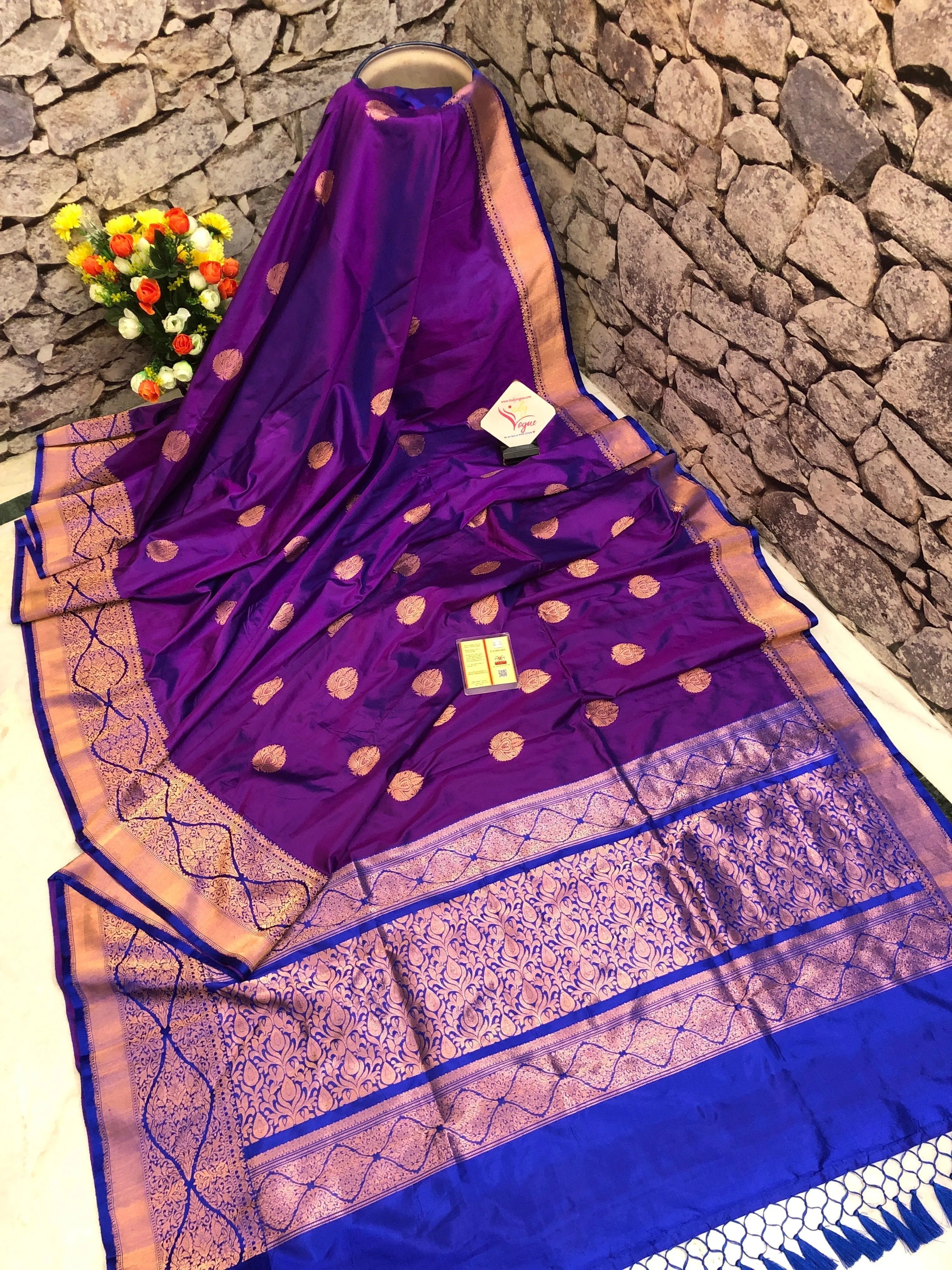 Purple and Blue Color Pure Katan Banarasi Silk Saree