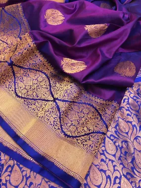 Purple and Blue Color Pure Katan Banarasi Silk Saree