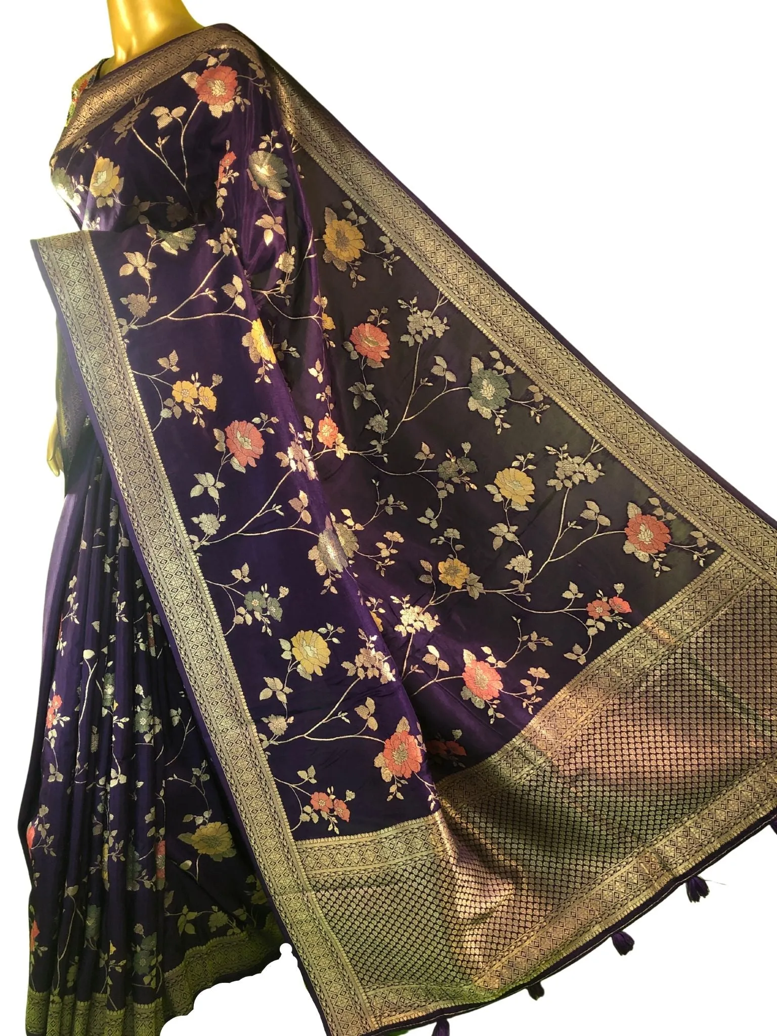 Purple Color Muga Banarasi Saree with Allover Meenakari Jaal Zari Work