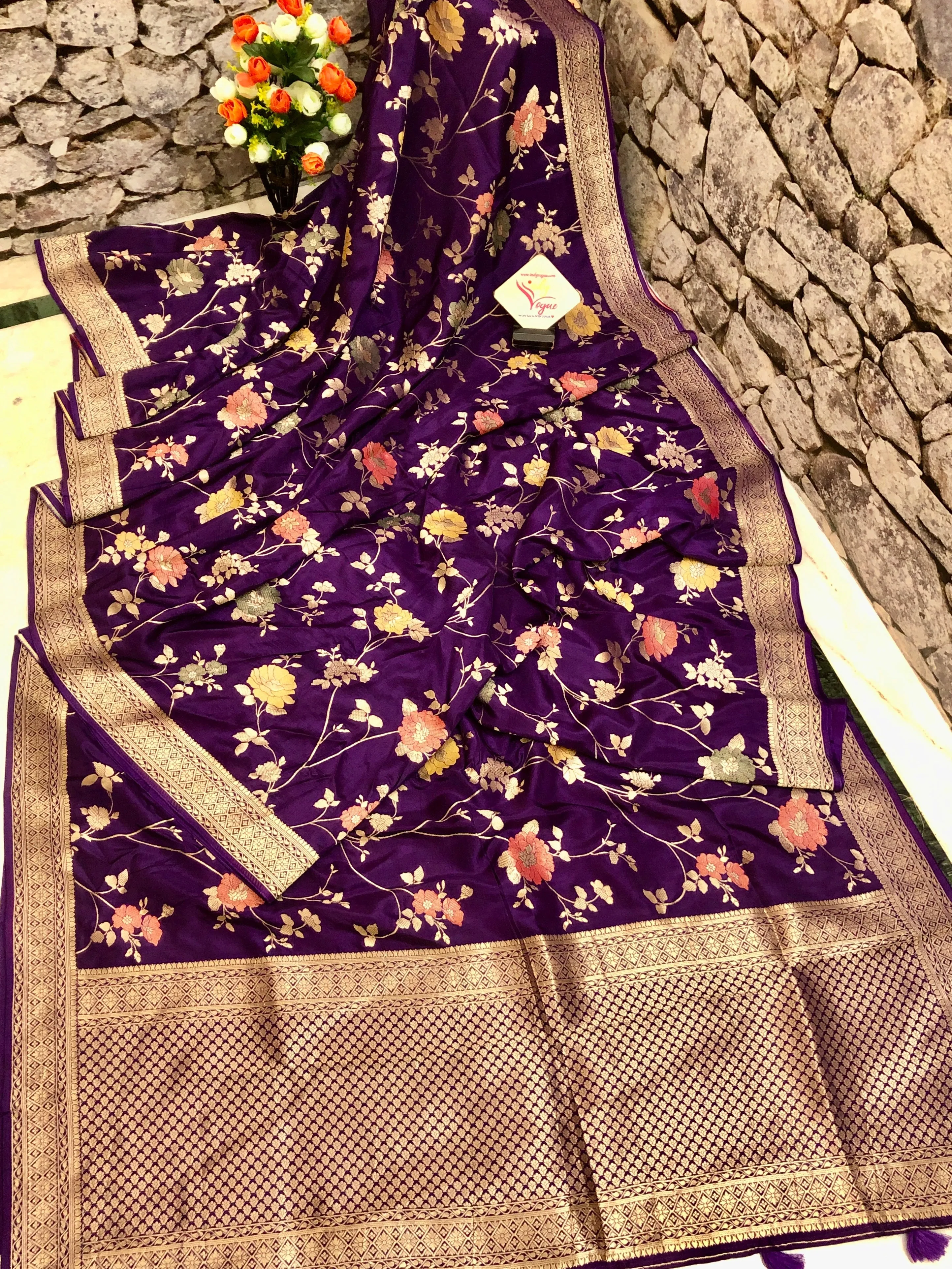 Purple Color Muga Banarasi Saree with Allover Meenakari Jaal Zari Work