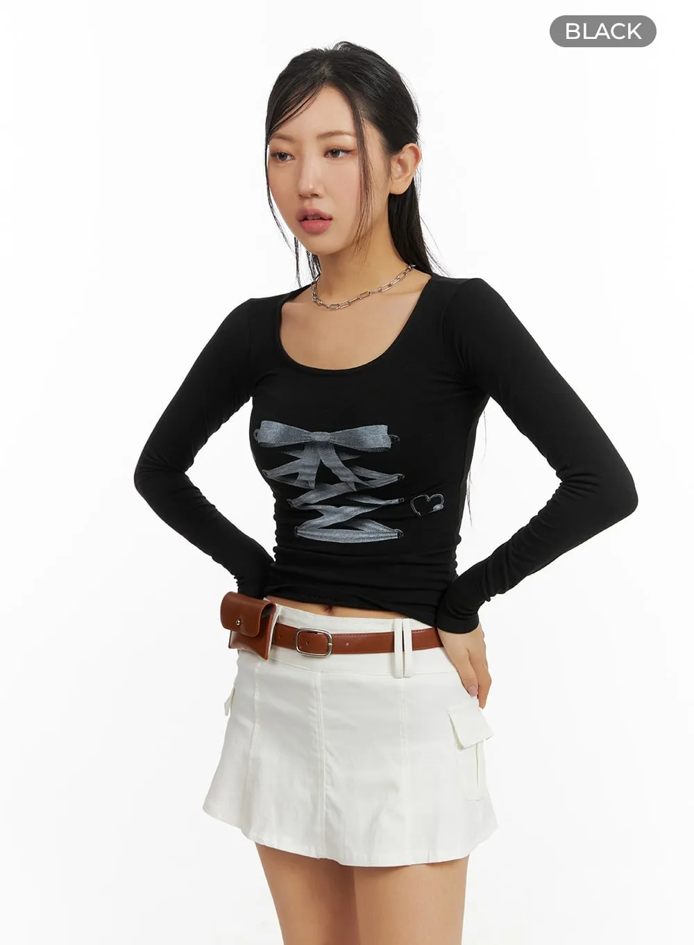 Ribbon Graphic Round Neck Long Sleeve CM412