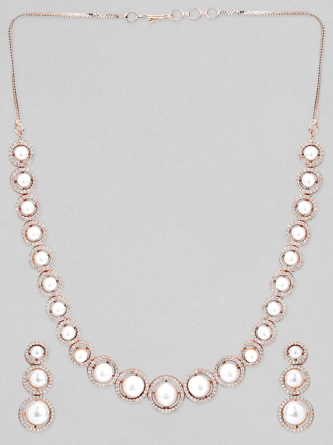 Rubans Rose Gold-Plated & AD Stone-Studded Pearl Jewellery Set