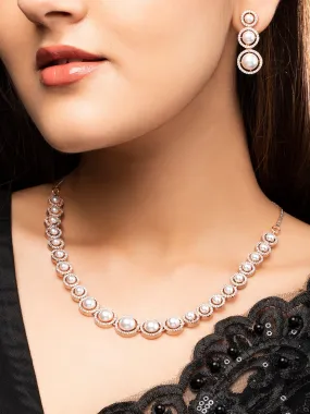 Rubans Rose Gold-Plated & AD Stone-Studded Pearl Jewellery Set