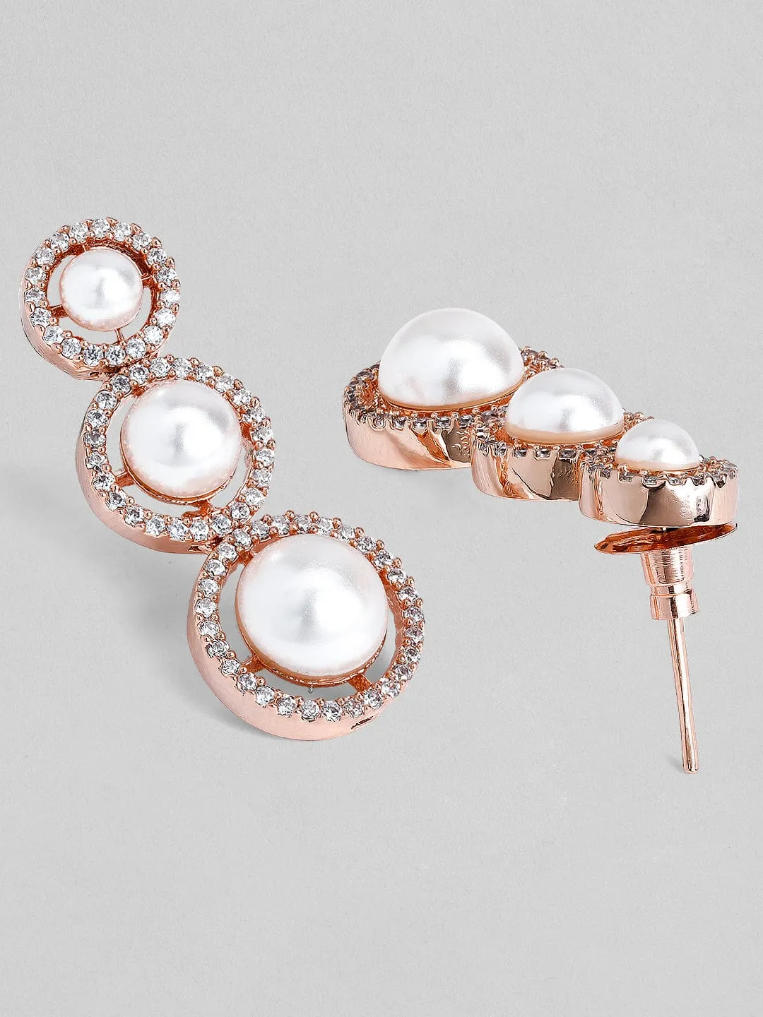 Rubans Rose Gold-Plated & AD Stone-Studded Pearl Jewellery Set