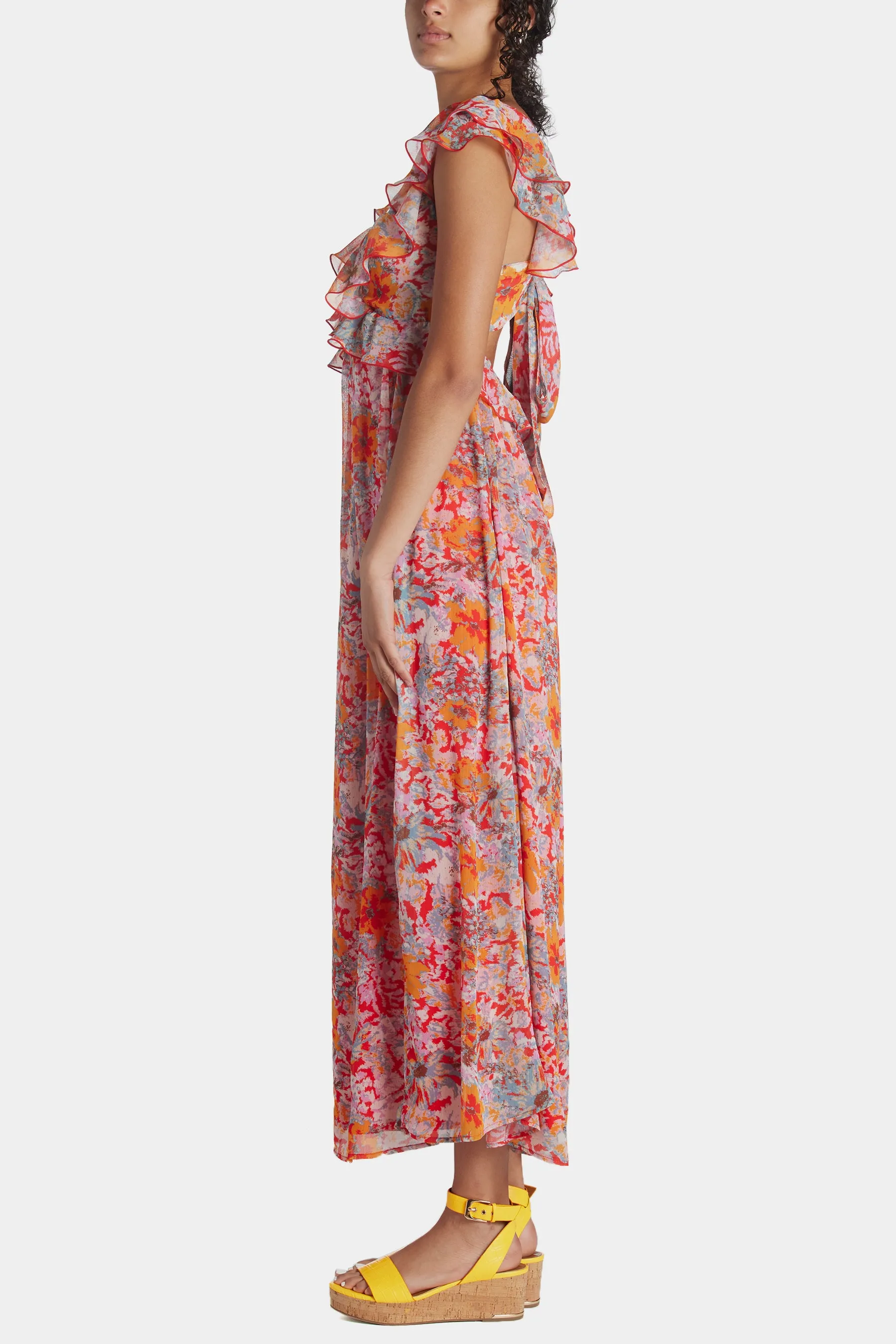 Ruffle V-neck Maxi Dress