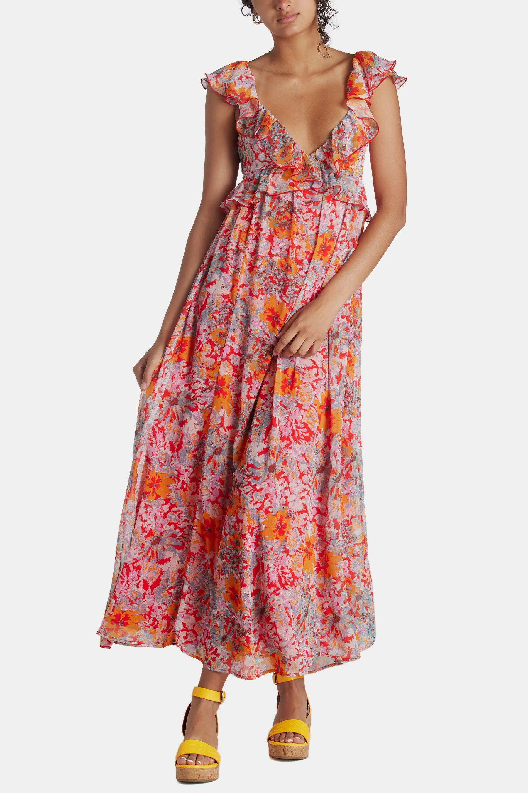 Ruffle V-neck Maxi Dress