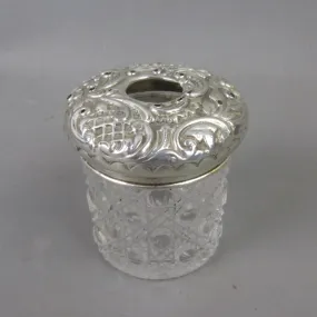 Sterling Silver & Cut Glass Dressing Table Pot Antique 1897 Chester Victorian