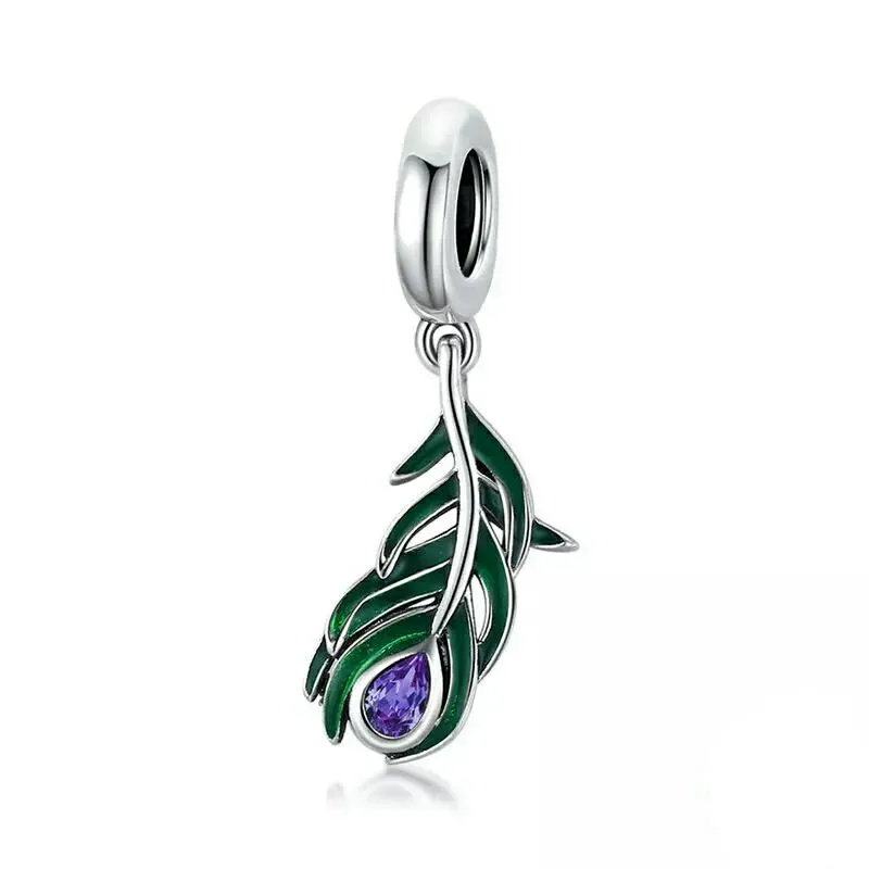 Sterling Silver Pandora Style  Peacock Feather Charm