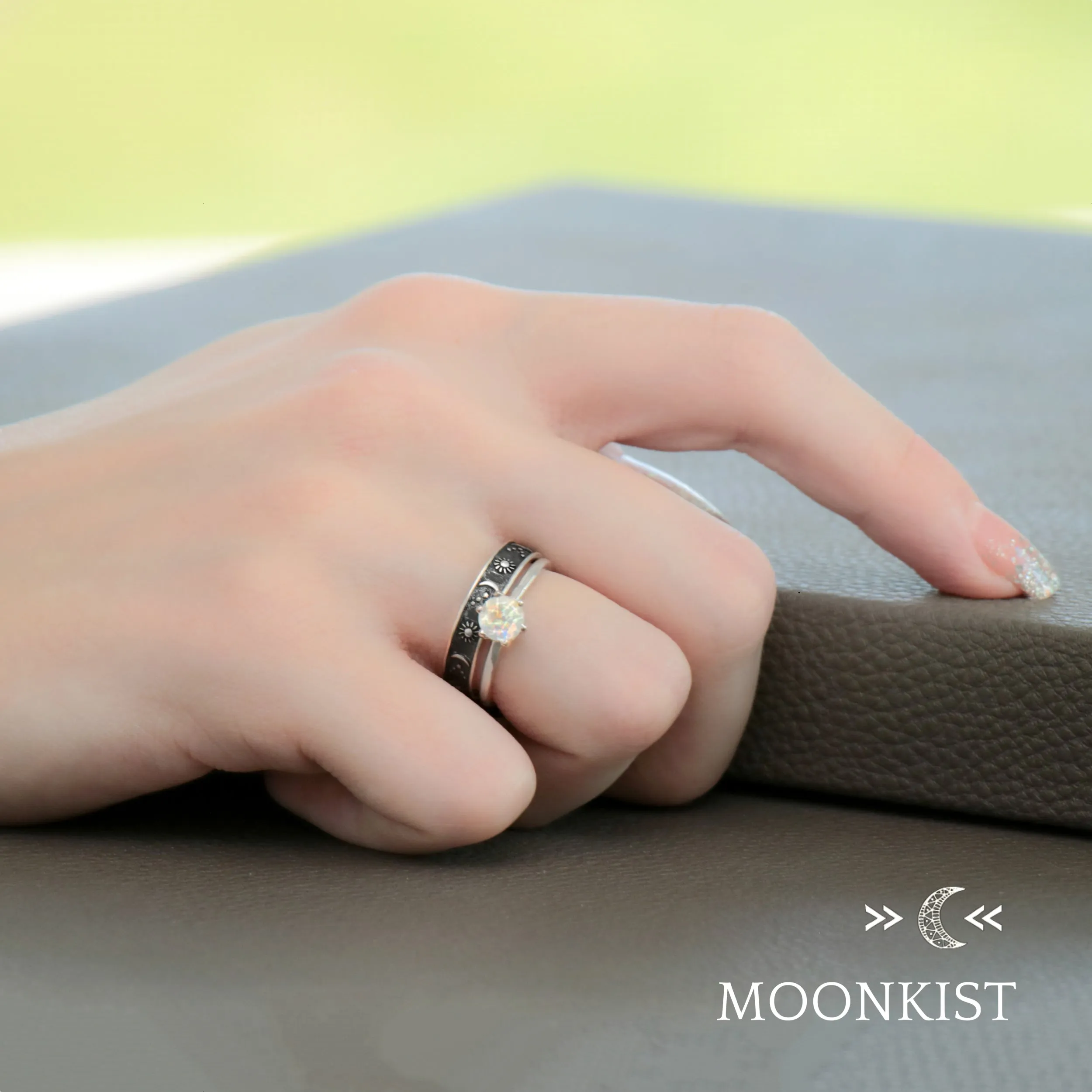 Sterling Silver Stars, Sun, and Moon Wedding Ring Set| Moonkist Designs