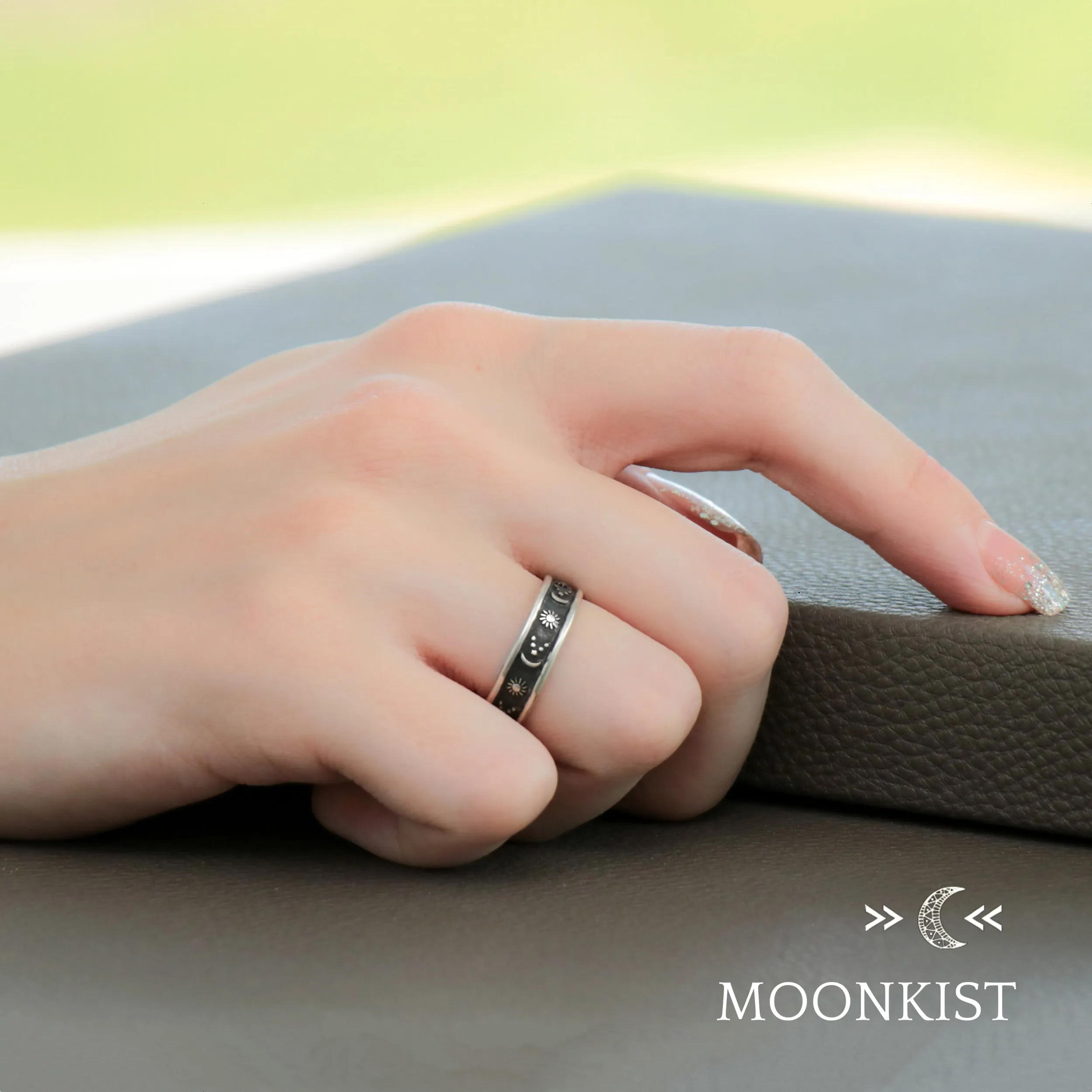 Sterling Silver Stars, Sun, and Moon Wedding Ring Set| Moonkist Designs