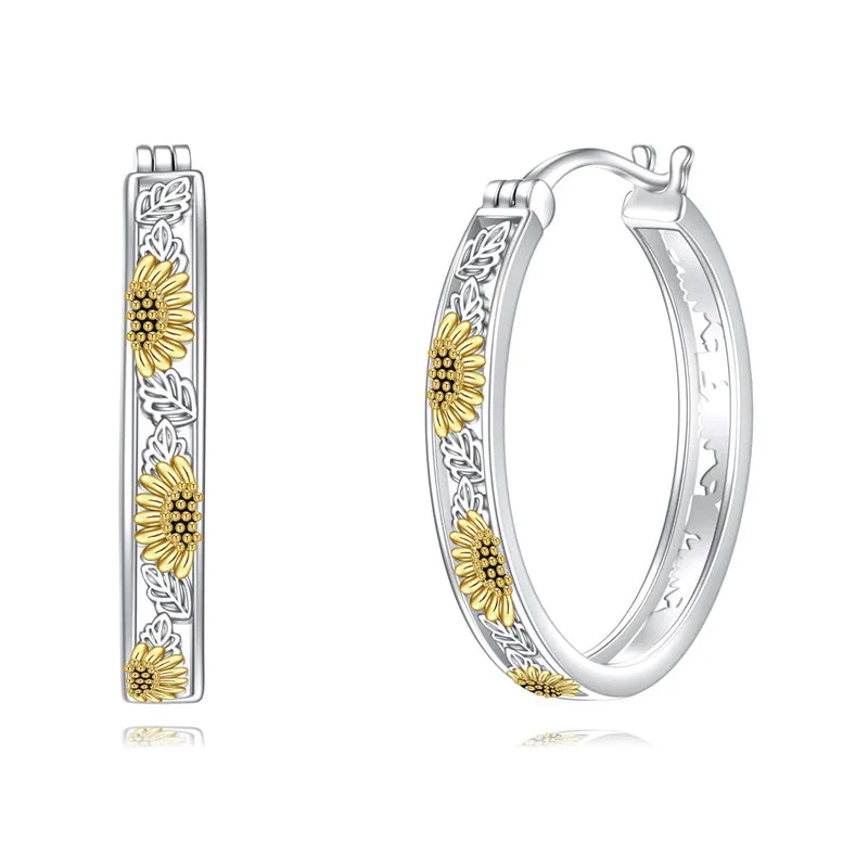 Sterling Silver Sunflower Hoops Earrings Small Huggie Earrings Jewelry Gift for Women