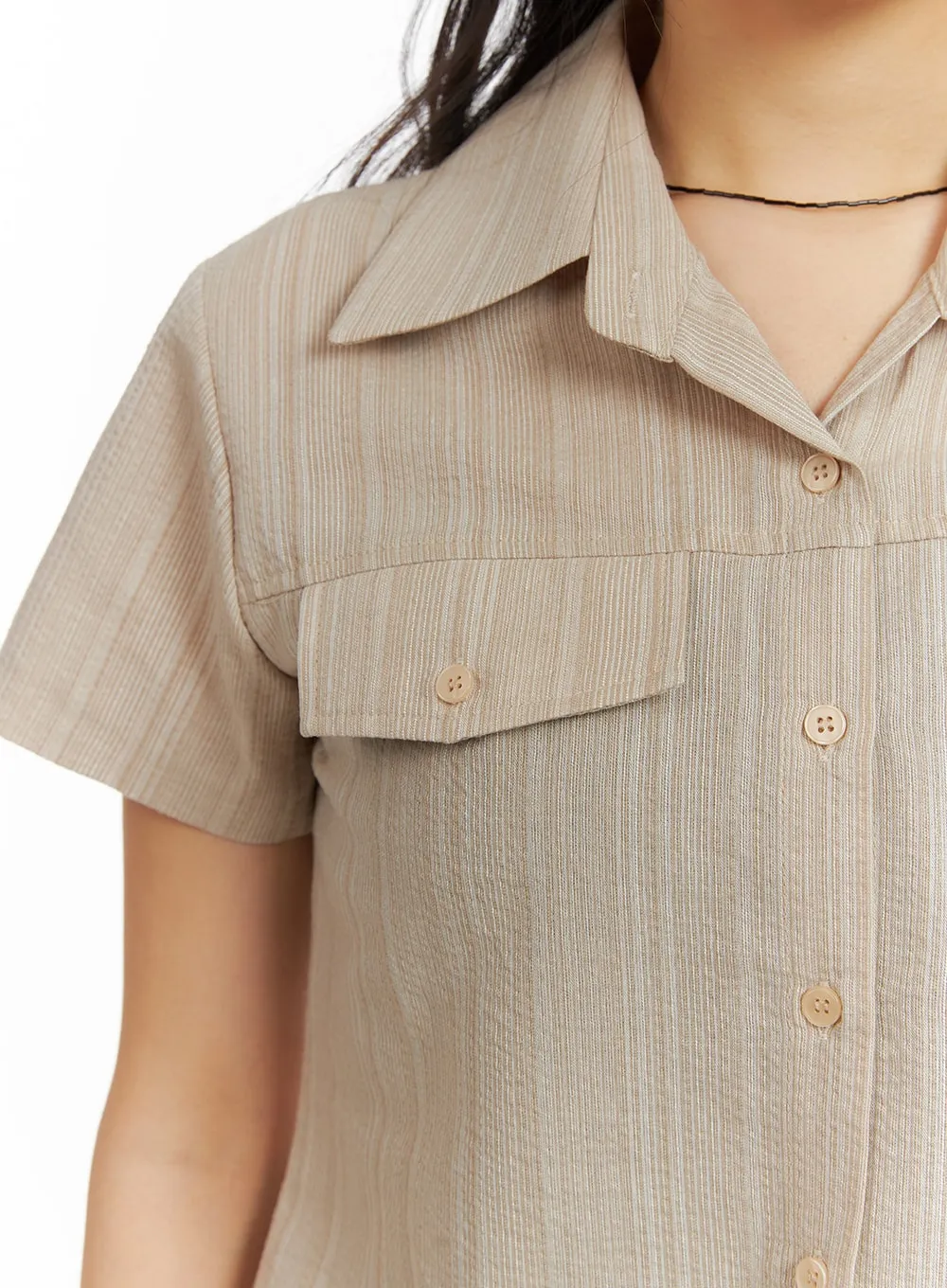 Striped Button-Up Short Sleeve CM425