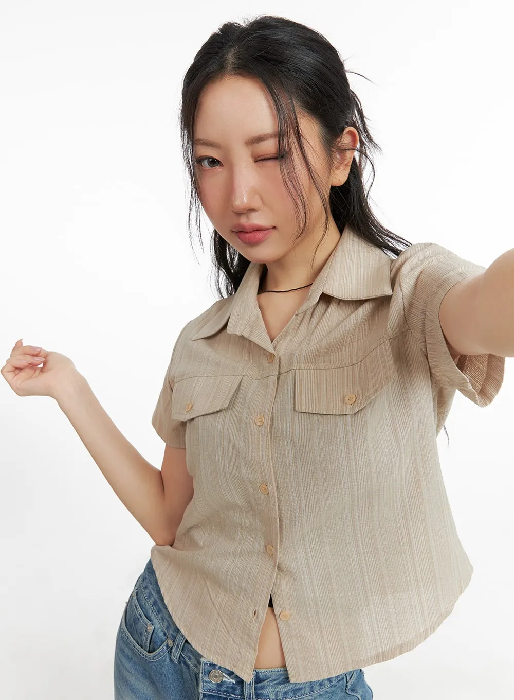 Striped Button-Up Short Sleeve CM425