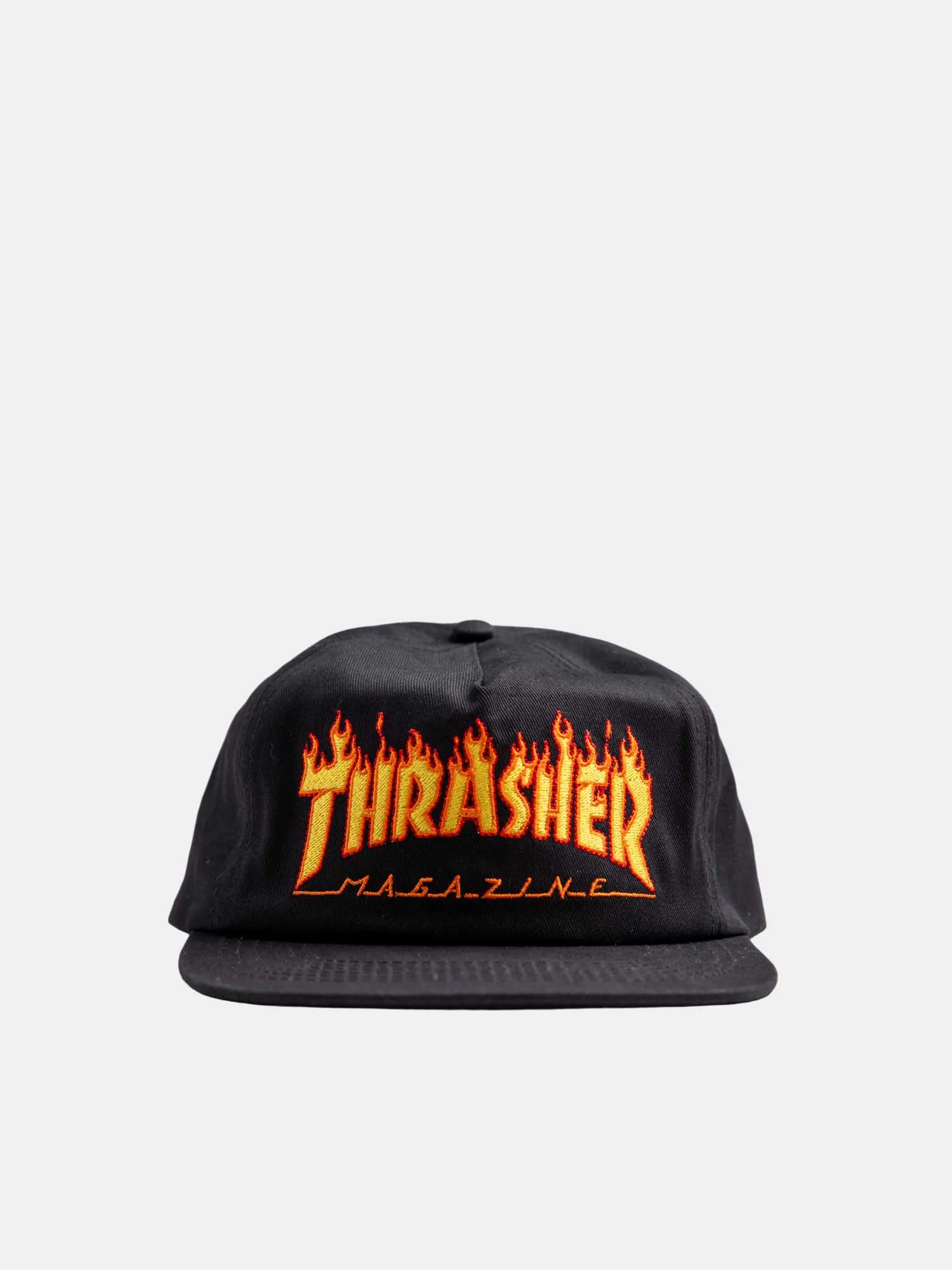 Thrasher Flame Embroidered 6 Panel Snapback - Black