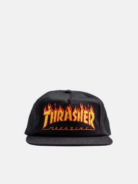 Thrasher Flame Embroidered 6 Panel Snapback - Black