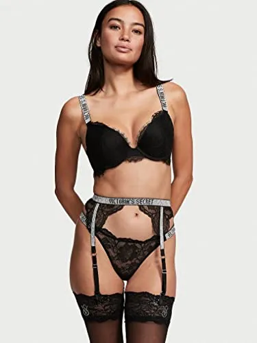 Victoria's Secret Allover Lace Garter Belts, Lingerie for Women, Very Sexy Collection, Black, XL/XXL