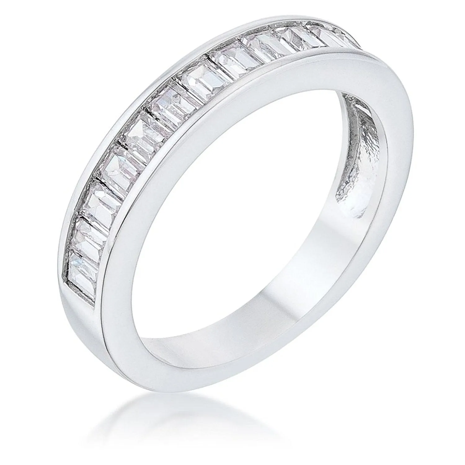 WildKlass Baguette Cut CZ Rhodium Plated Wedding Band