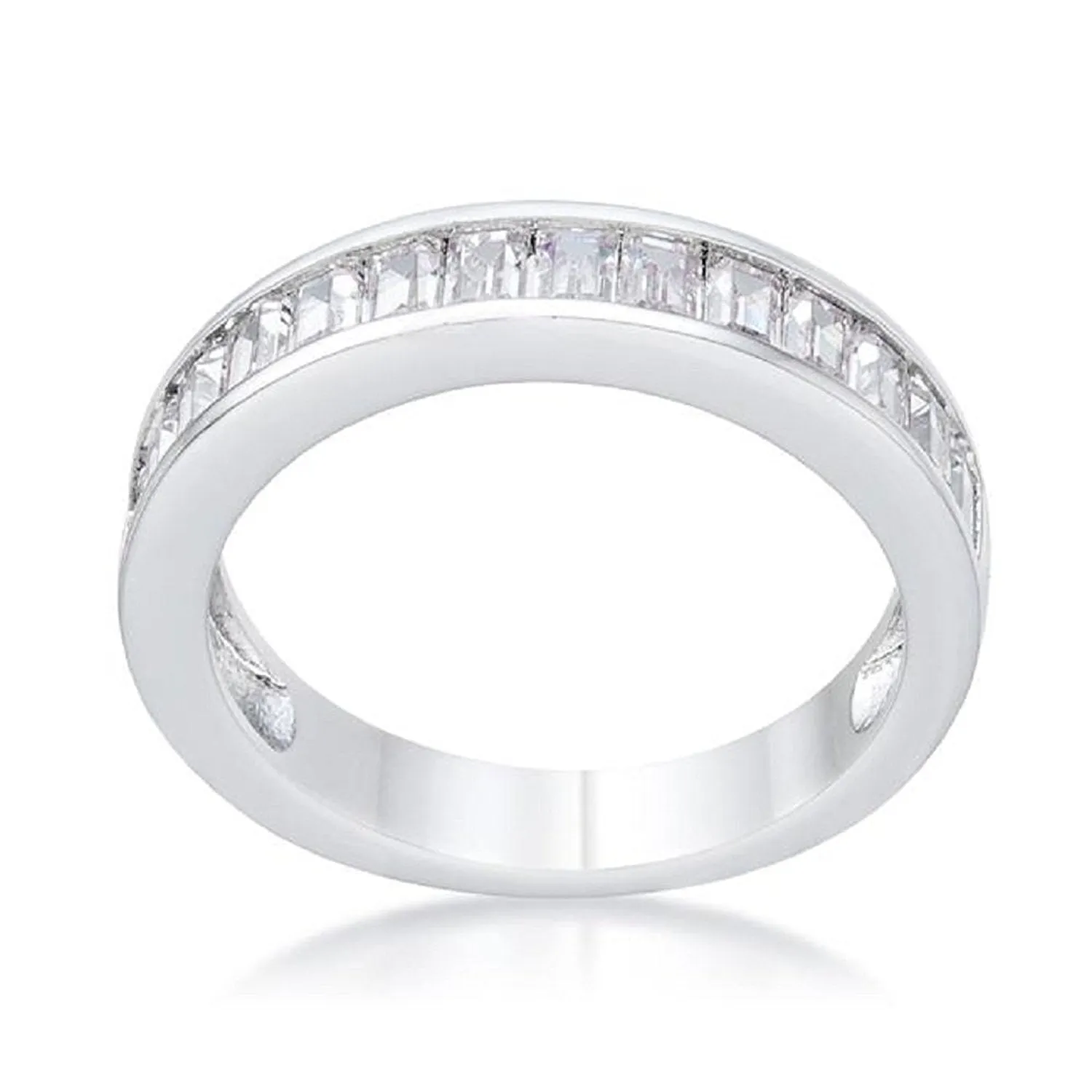 WildKlass Baguette Cut CZ Rhodium Plated Wedding Band